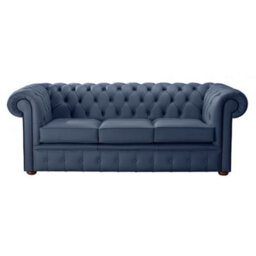 Chesterfield 3 Seater Shelly Majolica Blue Leather Sofa Bespoke In Classic Style