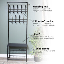 Divchi 4-In-1 Hall Tree Coat Rack With 9 Hooks - Black - thumbnail 5