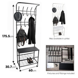 Divchi 4-In-1 Hall Tree Coat Rack With 9 Hooks - Black - thumbnail 4