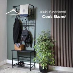 Divchi 4-In-1 Hall Tree Coat Rack With 9 Hooks - Black - thumbnail 2