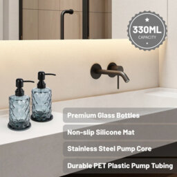 Deao Toys Glass Soap Dispenser Set 2 330Ml Black With Stainless Steel Pump For Liquid Soap, 2 Coasters  Kitchen Hand Soap Dispenser - thumbnail 4