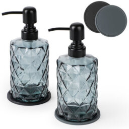 Deao Toys Glass Soap Dispenser Set 2 330Ml Black With Stainless Steel Pump For Liquid Soap, 2 Coasters  Kitchen Hand Soap Dispenser