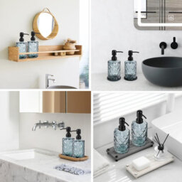 Deao Toys Glass Soap Dispenser Set 2 330Ml Black With Stainless Steel Pump For Liquid Soap, 2 Coasters  Kitchen Hand Soap Dispenser - thumbnail 7