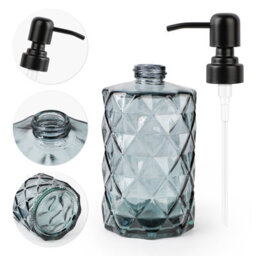 Deao Toys Glass Soap Dispenser Set 2 330Ml Black With Stainless Steel Pump For Liquid Soap, 2 Coasters  Kitchen Hand Soap Dispenser - thumbnail 6