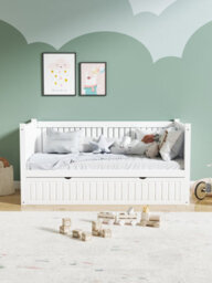 Home Treats Single Day Bed Frame For Kids White Wooden Childrens Bed With Drawer - thumbnail 2