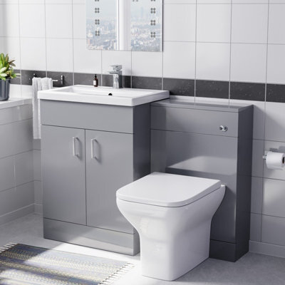 Nes Home 1100mm Grey Basin Vanity Cabinet, Wc Unit & Square Back To Wall Toilet - image 1