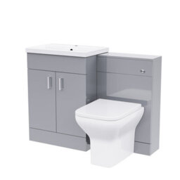 Nes Home 1100mm Grey Basin Vanity Cabinet, Wc Unit & Square Back To Wall Toilet - thumbnail 5