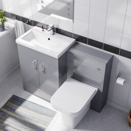 Nes Home 1100mm Grey Basin Vanity Cabinet, Wc Unit & Square Back To Wall Toilet - thumbnail 2