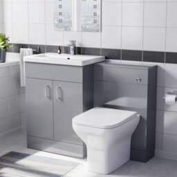 Nes Home 1100mm Grey Basin Vanity Cabinet, Wc Unit & Square Back To Wall Toilet - thumbnail 1