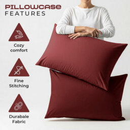 Bedlooms Dyed Pillowcase 3 Pair- Soft Plain Pillow Covers Burgundy Envelop Closure - Easy Care Pillowcase Bedding Set 50X75 Cm - thumbnail 7