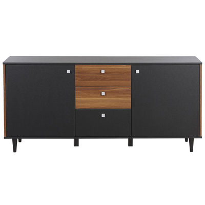Beliani Black Sideboard With Dark Wood Cabinet, 3 Drawers And 2 Doors, 160 X 40 X 74 Cm - image 1