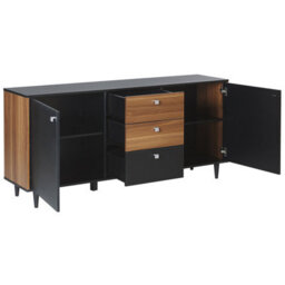 Beliani Black Sideboard With Dark Wood Cabinet, 3 Drawers And 2 Doors, 160 X 40 X 74 Cm - thumbnail 5