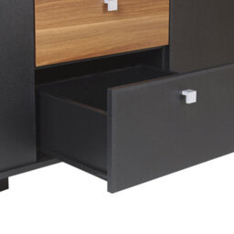 Beliani Black Sideboard With Dark Wood Cabinet, 3 Drawers And 2 Doors, 160 X 40 X 74 Cm - thumbnail 7
