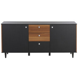 Beliani Black Sideboard With Dark Wood Cabinet, 3 Drawers And 2 Doors, 160 X 40 X 74 Cm - thumbnail 1