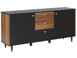 Beliani Black Sideboard With Dark Wood Cabinet, 3 Drawers And 2 Doors, 160 X 40 X 74 Cm - thumbnail 3