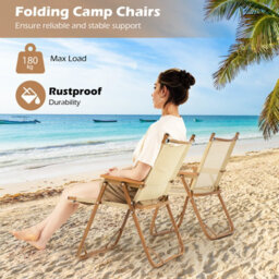 Costway Folding Camp Chairs Set Of 2 Outdoor Lightweight Beach Chairs-Beige - thumbnail 7