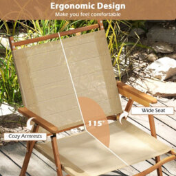Costway Folding Camp Chairs Set Of 2 Outdoor Lightweight Beach Chairs-Beige - thumbnail 6