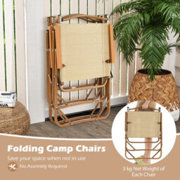 Costway Folding Camp Chairs Set Of 2 Outdoor Lightweight Beach Chairs-Beige - thumbnail 9