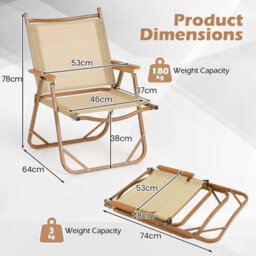 Costway Folding Camp Chairs Set Of 2 Outdoor Lightweight Beach Chairs-Beige - thumbnail 2