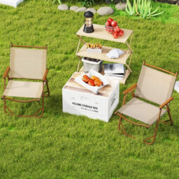 Costway Folding Camp Chairs Set Of 2 Outdoor Lightweight Beach Chairs-Beige - thumbnail 4
