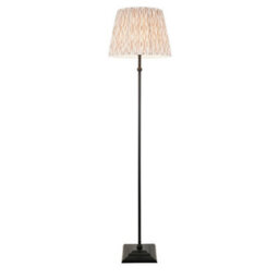 Luminosa Lighting Luminosa Lille Matt Black Floor Lamp With Neutral Print Fabric Ikat Shade 40Cm B22 - thumbnail 1
