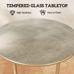 Outsunny Round Small Garden Table With Faux Marble Glass Top, Beige - thumbnail 5