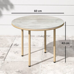 Outsunny Round Small Garden Table With Faux Marble Glass Top, Beige - thumbnail 3