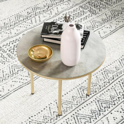 Outsunny Round Small Garden Table With Faux Marble Glass Top, Beige - thumbnail 9