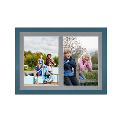 AK Frames 20X14 Navy Blue Modern Multi Photo Frame With Mid Grey Mount - Holds 2 Apertures (2X) A4 Photos - image 1