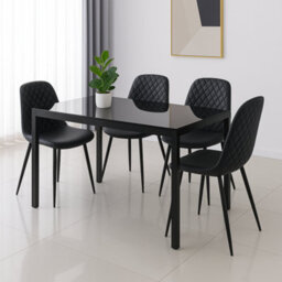 Kosy Koala Black Glass Dining Table Set With 4 Black Faux Leather Gem Pattern Chairs Dining Room Furniture - thumbnail 1