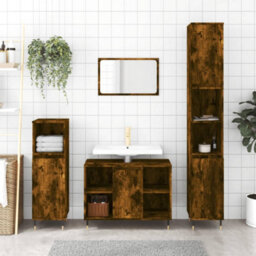 Berkfield Bathroom Cabinet Smoked Oak 30X30X100 Cm Engineered Wood - thumbnail 1