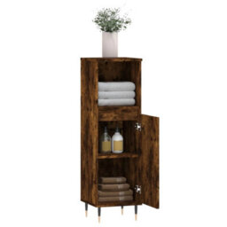 Berkfield Bathroom Cabinet Smoked Oak 30X30X100 Cm Engineered Wood - thumbnail 4
