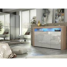 Tv Unit 155Cm Sideboard Cabinet Cupboard Tv Stand Living Room High Gloss Doors - Oak & White - thumbnail 4
