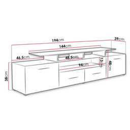 Evora Tv Cabinet 194Cm With High Gloss Fronts Modern Media Unit  Black Gloss - thumbnail 3
