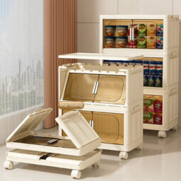 Tier Folding Storage Box Stackable Cabinet Closet Home Organizer On Wheels 5 Tiers 50Cm - thumbnail 2