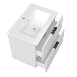 AVER-GROWTH 600mm Bathroom Vanity Unit With Ceramic Basin 2 Drawer Wall Hung Black Handles Matt White Bathroom Cabinet Storage Cupboard - thumbnail 2