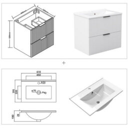 AVER-GROWTH 600mm Bathroom Vanity Unit With Ceramic Basin 2 Drawer Wall Hung Black Handles Matt White Bathroom Cabinet Storage Cupboard - thumbnail 4