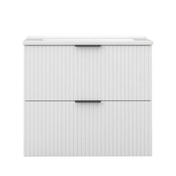 AVER-GROWTH 600mm Bathroom Vanity Unit With Ceramic Basin 2 Drawer Wall Hung Black Handles Matt White Bathroom Cabinet Storage Cupboard - thumbnail 3