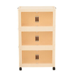 Darphe Magnetic Double Door Cream Clear Plastic 3 Tier Rolling Foldable Storage Cabinet - thumbnail 2