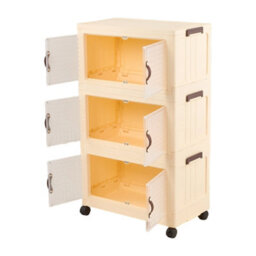 Darphe Magnetic Double Door Cream Clear Plastic 3 Tier Rolling Foldable Storage Cabinet - thumbnail 3