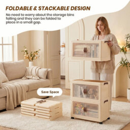Darphe Magnetic Double Door Cream Clear Plastic 3 Tier Rolling Foldable Storage Cabinet - thumbnail 8