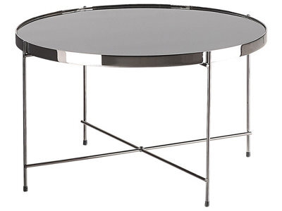 Beliani Round Coffee Table - 63Cm Black Tempered Glass Top, Silver Metal Legs - image 1