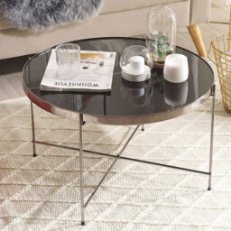 Beliani Round Coffee Table - 63Cm Black Tempered Glass Top, Silver Metal Legs - thumbnail 2