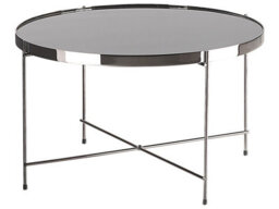 Beliani Round Coffee Table - 63Cm Black Tempered Glass Top, Silver Metal Legs - thumbnail 1