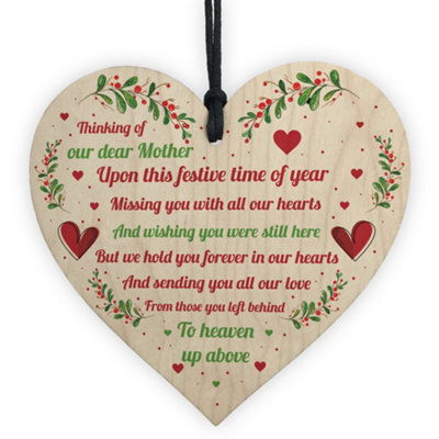 Red Ocean Mum Memorial Christmas Decoration Wooden Hanging Heart In Memory Plaque Gift For Mum - image 1