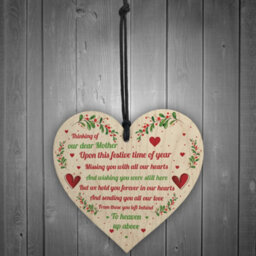 Red Ocean Mum Memorial Christmas Decoration Wooden Hanging Heart In Memory Plaque Gift For Mum - thumbnail 2