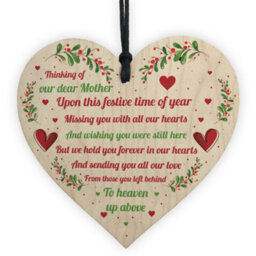 Red Ocean Mum Memorial Christmas Decoration Wooden Hanging Heart In Memory Plaque Gift For Mum