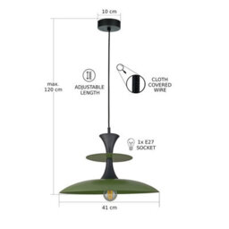 Luminosa Lighting Luminosa Celesta Dome Pendant Ceiling Light Green, Black 1X E27 - thumbnail 3