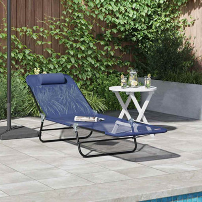 Berkfield Folding Sun Lounger With Headrest Navy Textilene - image 1