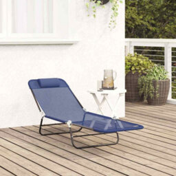 Berkfield Folding Sun Lounger With Headrest Navy Textilene - thumbnail 3
